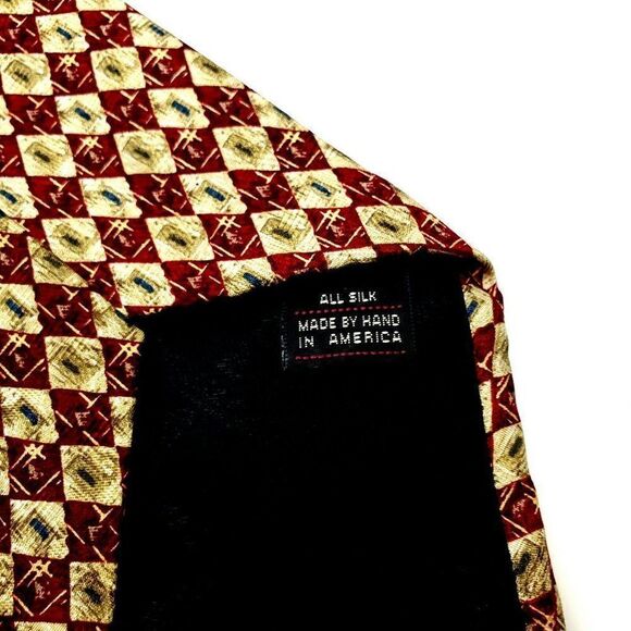 Ferrrell Reed Silk Tie Red Yellow Geometric Print - Picture 4 of 6